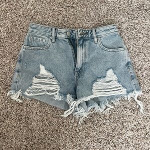 PacSun Eco Medium Blue Distressed High Waisted Denim Festival Shorts
